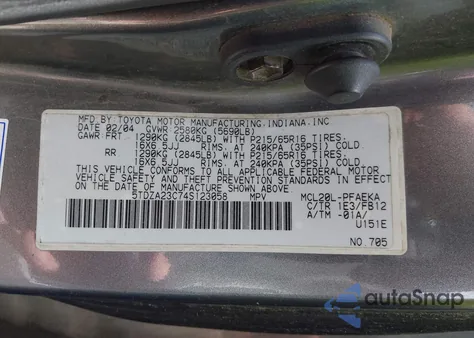 2004 Toyota Sienna Le from USA, damaged, VIN 5TDZA23C74S123058